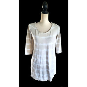 J. Jill Pure Jill Tan & White 100% Cotton Tie Dye Ballet Sleeve Tunic Top XS